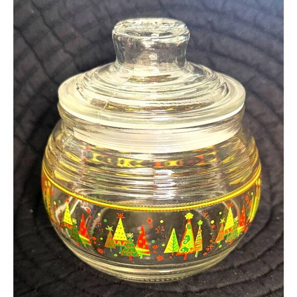 Vintage Kig Clear Glass Christmas Jar With Lid & Festive Tree Design - Picture 4 of 13